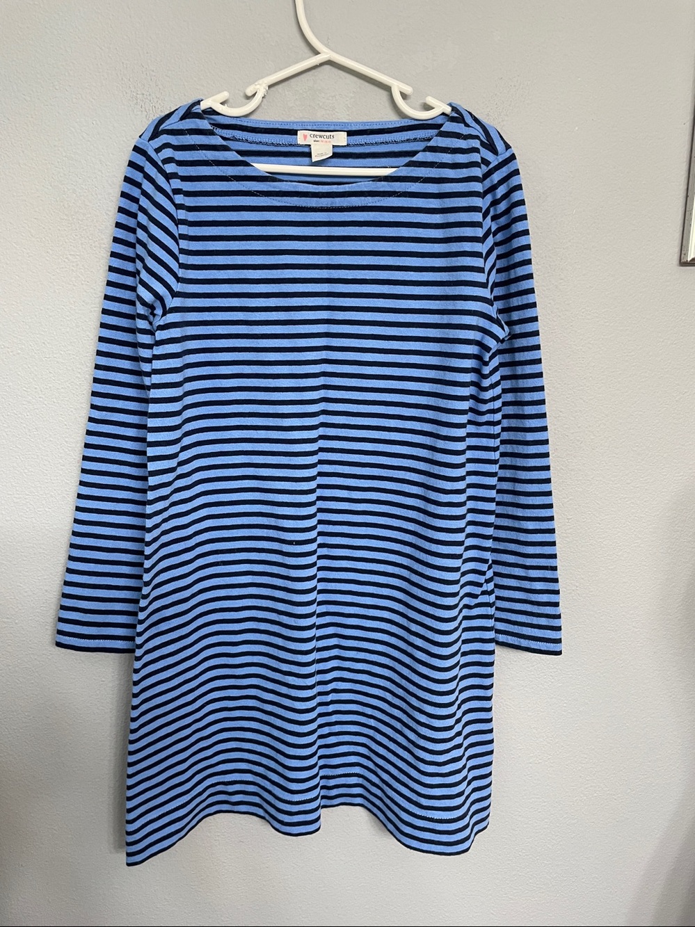 Crewcuts J.Crew Girls Striped Dress Star Elbow Patches Blue Navy  Size M 8/9 - Picture 3 of 5
